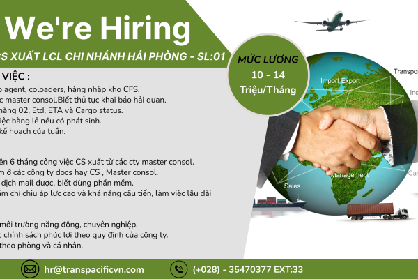 NHÂN VIÊN CS XUẤT LCL CHI NHÁNH HẢI PHÒNG – SL:01.