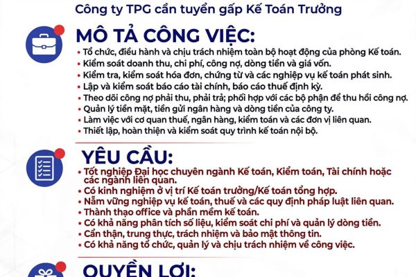 TUYỂN DỤNG : KẾ TOÁN TRƯỞNG – TPG